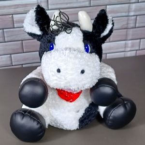 -Snuggie Toy Cow Barn hand puppet moppet  theatrical Soft Plush Doll red scarf